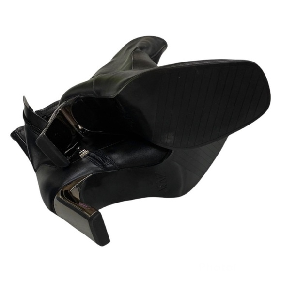 ZARA Women's Black Faux Leather Ankle Booties Silver Metal 3 In Heel Size 10 - Picture 6 of 7